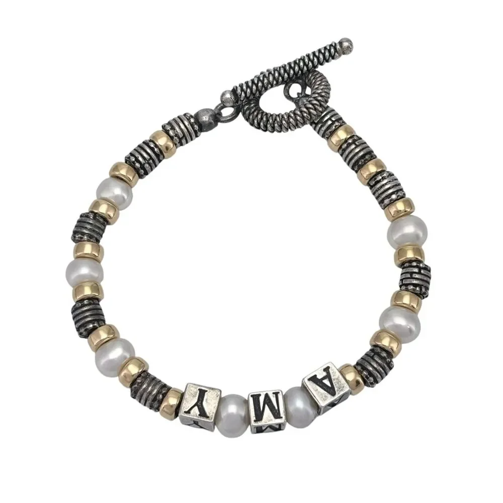 Sterling Silver 925 Gold Tone Beaded Pearl 